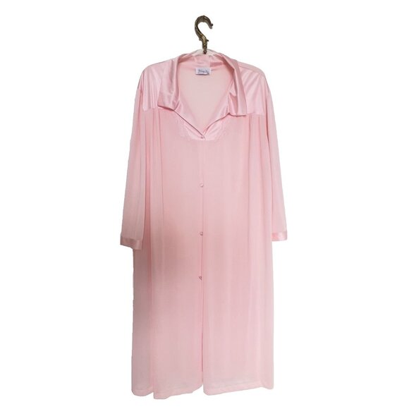 Vanity Fair Size XXL Women's Robe Peachy Pink Nylon Made in USA Flower Applique - Picture 1 of 14